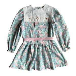 Girls' Floral Mint and Pink Long-Sleeve Party Dress